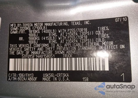 2010 Toyota Tundra Double Cab Sr5 из США, поврежденный, VIN 5TFUY5F14AX158051